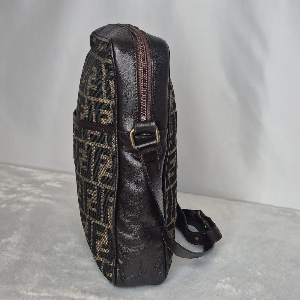 Fendi Vintage Brown Monogram Messenger Bag UNISEX w/Dust Bag & COA